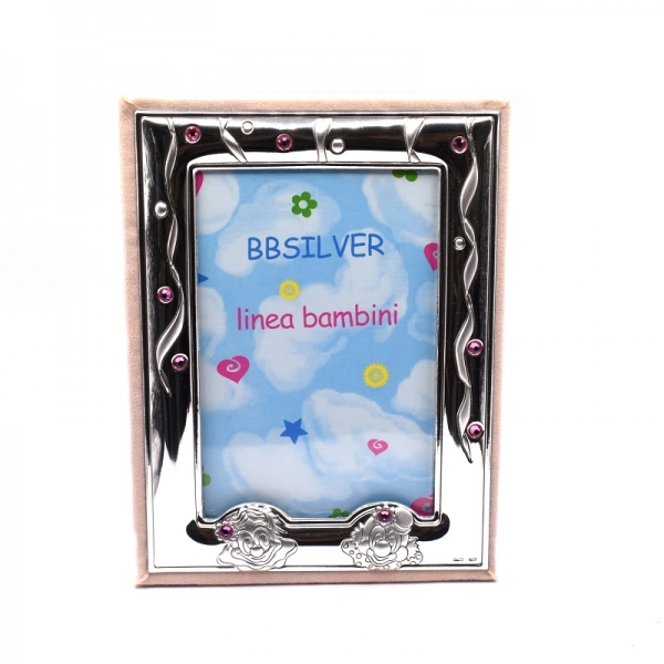 Κορνίζα ασημένια παιδική ροζ