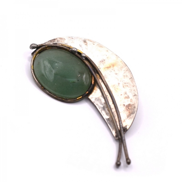 Kαρφίτσα ασημένια με πράσινη πέτρα