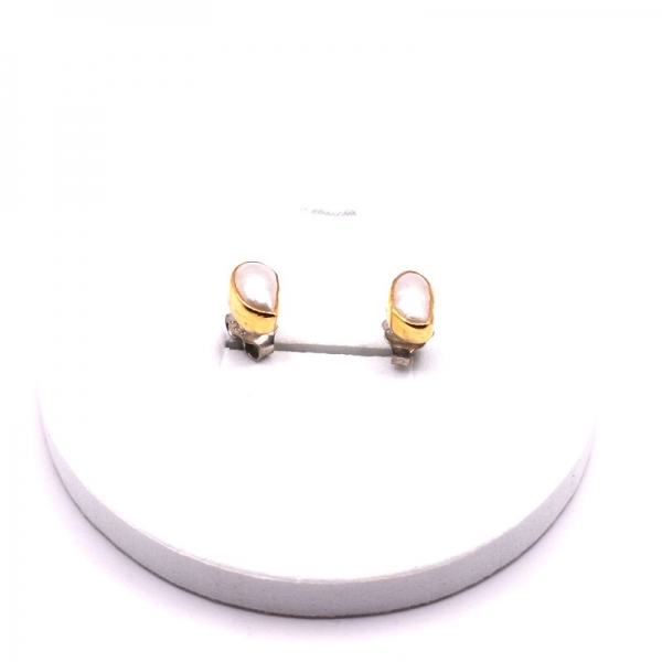 Σκουλαρίκια ασημένια με χρυσό και μαργαριτάρι