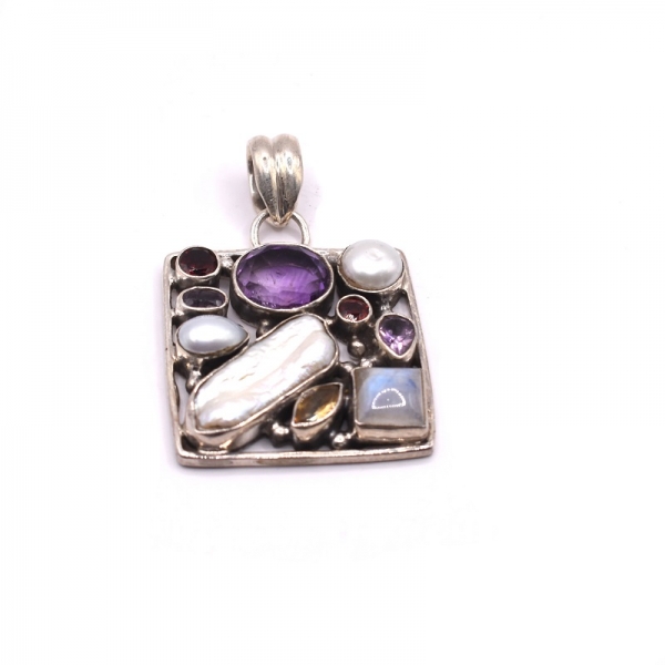 Μενταγιόν ασημένιο με διάφορες ορυκτές πέτρες