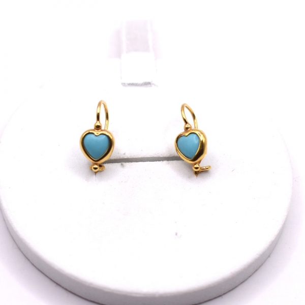 Σκουλαρίκια παιδικά σε χρυσό Κ14 με τυρκουάζ πέτρα