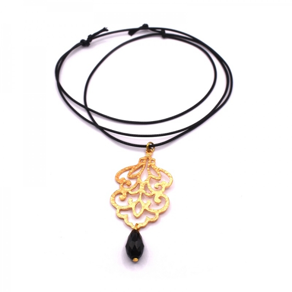 Κολιέ φω  με μαύρη πέτρα