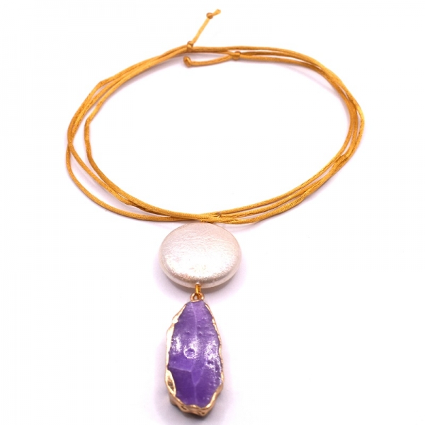 Κολιέ φω  με άσπρη πέτρα