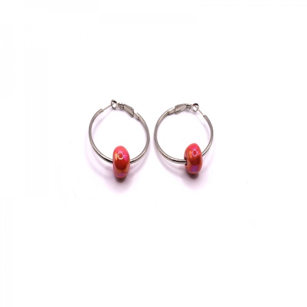 Σκουλαρίκια κρίκοι με κόκκινη πέτρα