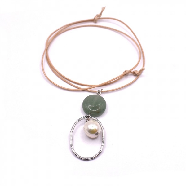 Κολιέ φω  με πέρλα και ορυκτή πέτρα