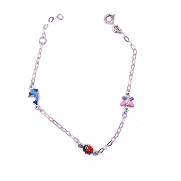 Βραχιόλι παιδικό σε λευκόχρυσο Κ14 με σμάλτο