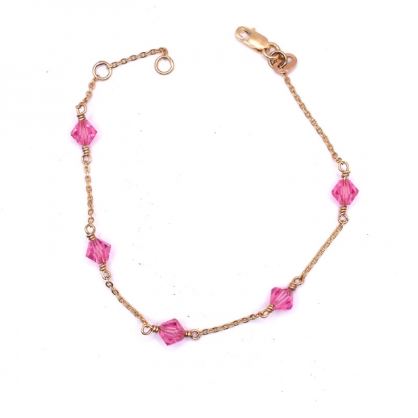 Βραχιόλι παιδικό σε χρυσό Κ14 αλυσίδα με ροζ πέτρες