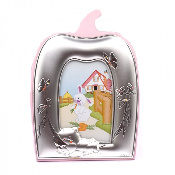 Κορνίζα ασημένια παιδική ροζ