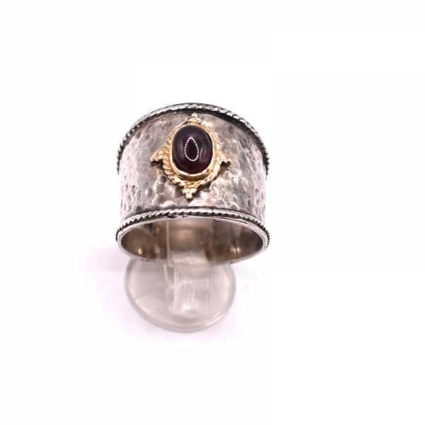 Δαχτυλίδι ασημένιο με χρυσό και γρανάδα