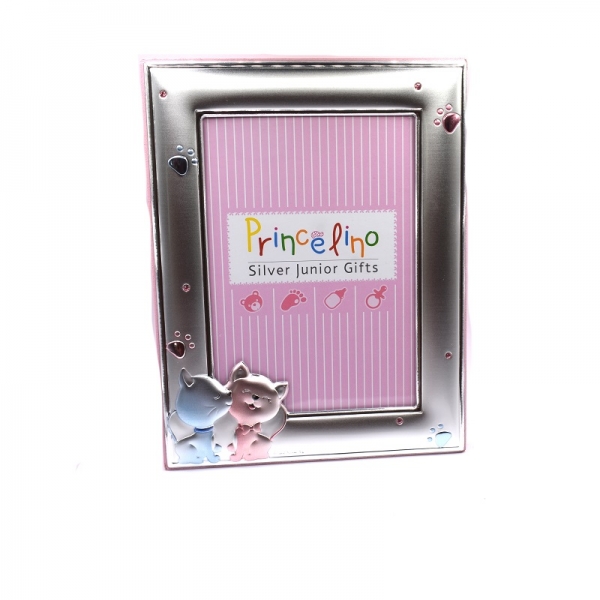 Κορνίζα ασημένια παιδική ροζ