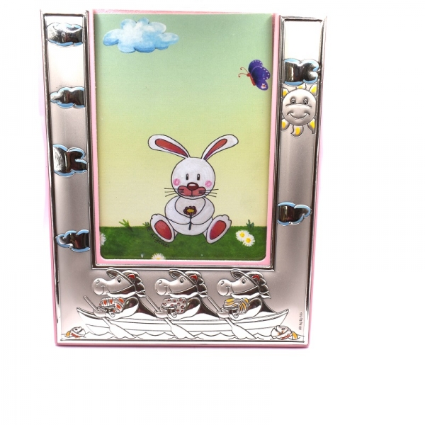 Κορνίζα ασημένια παιδική ροζ