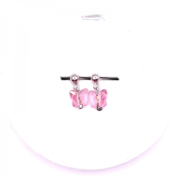 Σκουλαρίκια παιδικά σε λευκό χρυσό Κ14 με ροζ πέτρα