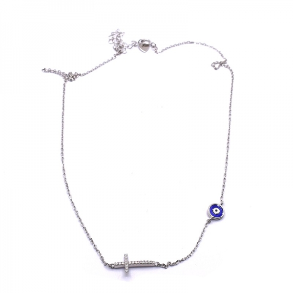 Κολιέ ασημένιο 925 σταυρός με ζιργκον και ματάκι