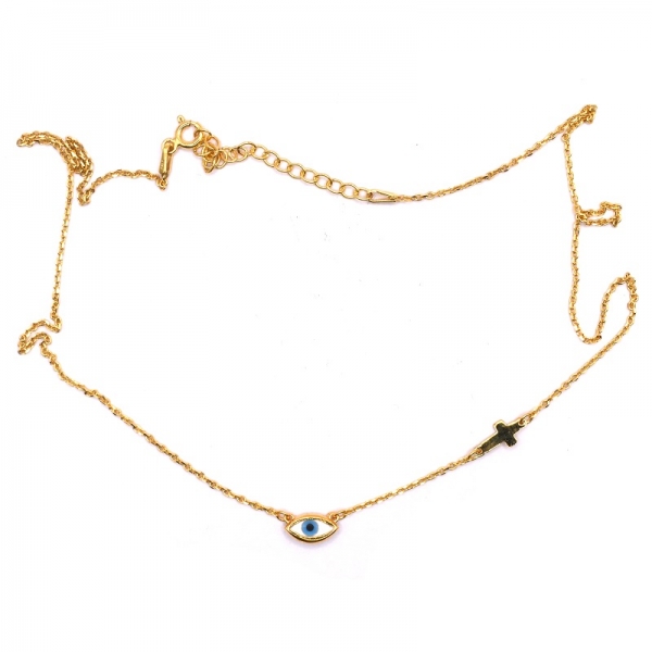 Κολιέ ασημένιο επιχρυσωμένο 925 με μάτι φίλντισι