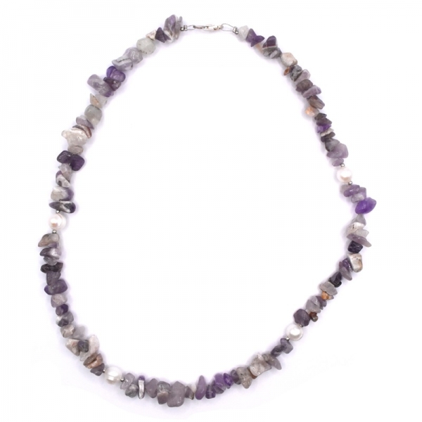 Κολιέ ασημένιο με αμέθυστο και μαργαριτάρια