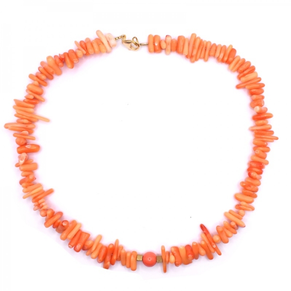 Κολιέ ασημένιο με κοράλλι και αιματίτη επιχρυσωμένο