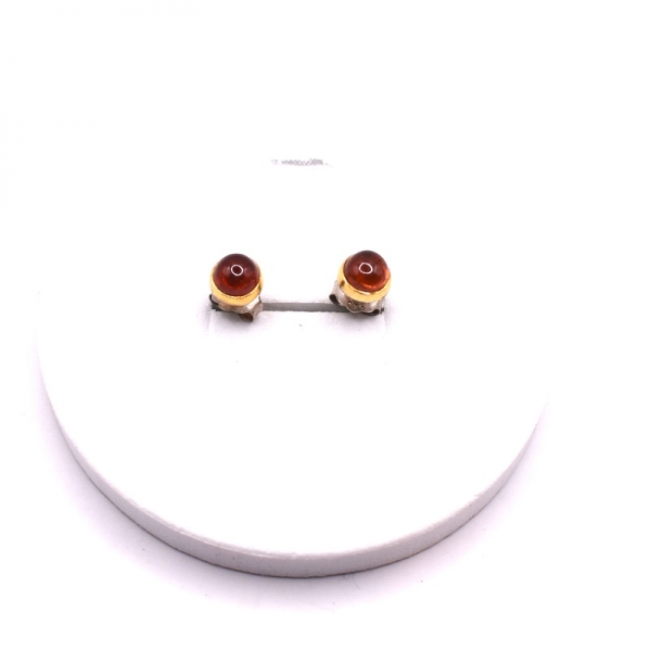 Σκουλαρίκια ασημένια με χρυσό και κεχριμπάρι