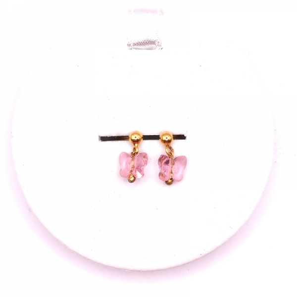Σκουλαρίκια παιδικά σε χρυσό Κ14 με ροζ πέτρα