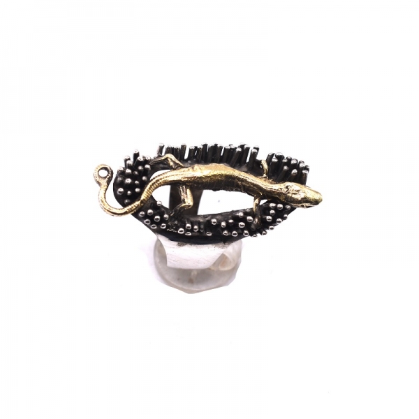 Δαχτυλίδι ασημένιο 925 και χρυσό Κ14 αντικέ με Σαύρα