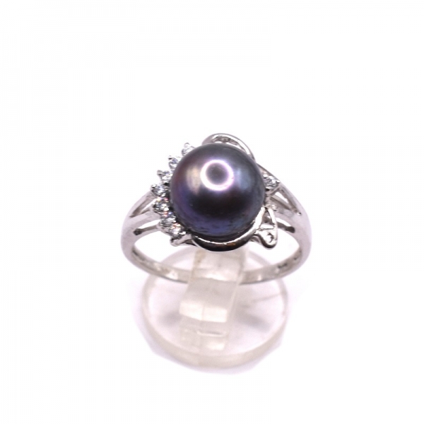 Δαχτυλίδι ασημένιο με μαύρο μαργαριτάρι και ζιργκόν