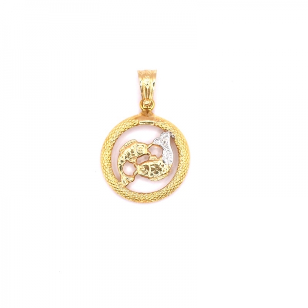 Ζώδιο ιχθύς σε χρυσό Κ14 στρογγυλό με ζιργκόν